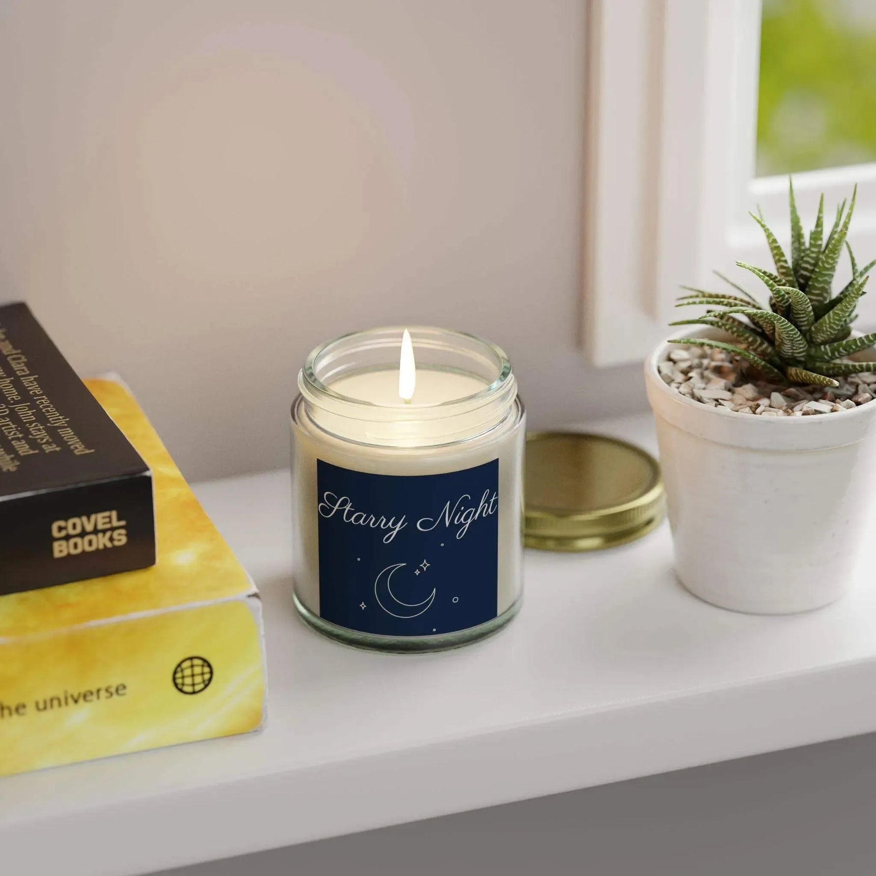 Starry Night Scented Candles, Coconut Apricot Wax Candle, 4oz and 9oz Amber & Clear Vessels With Gold Lid, 20-50 Hr Burn 9 Luxurious Scents - Cocoon Candles