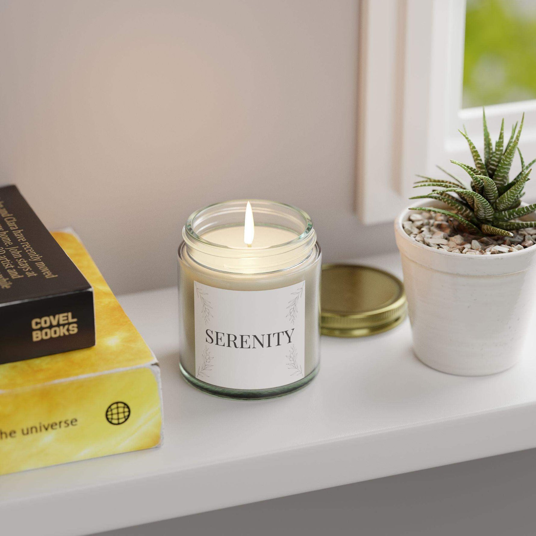 Serenity Scented Candle, Coconut Apricot Wax Candle, 4oz 9oz Long-Lasting Burn Candle, 9 Scent Clear Vessel with Gold Lid, Cozy Gift Candle - Cocoon Candles