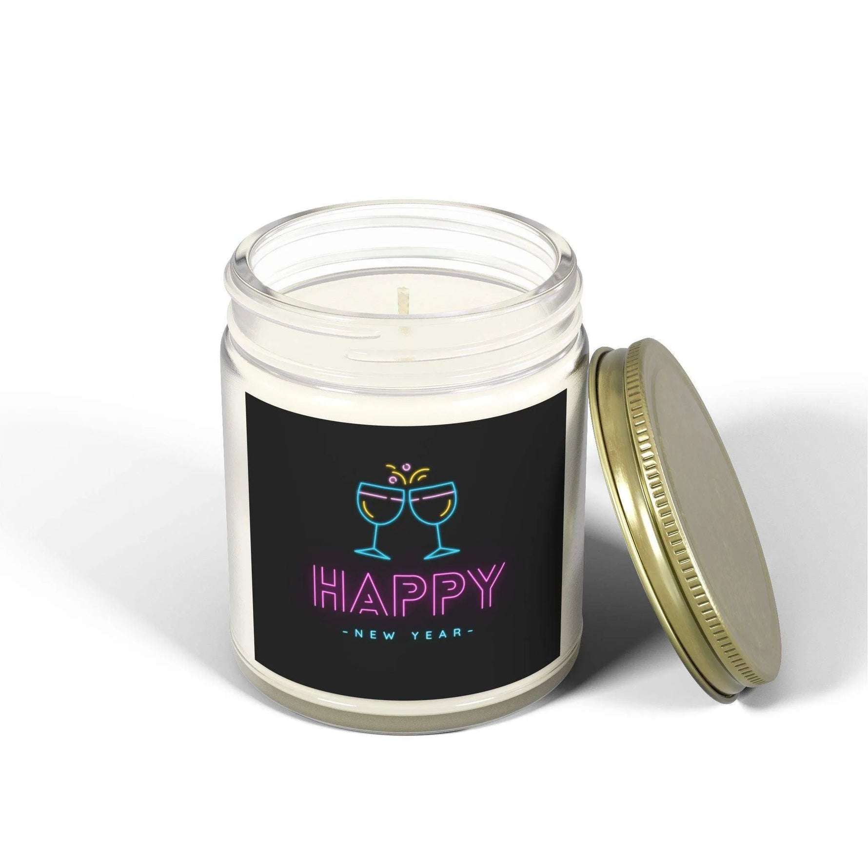 Wine Glass Happy New Year Aromatherapy Candles, Coconut Apricot Wax Scented Candles, Eco-Friendly Home Decoration, Party Decorative Candles - Cocoon Candles