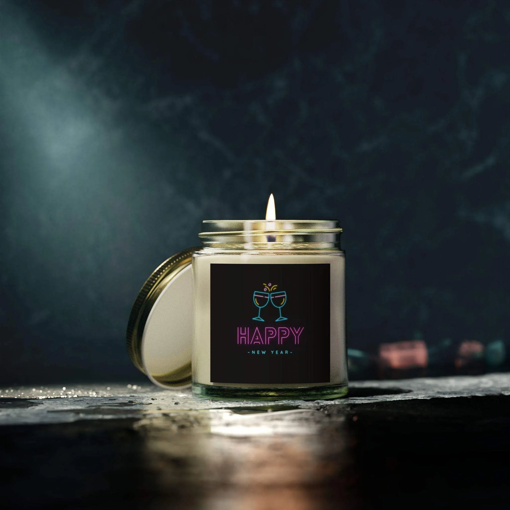 Wine Glass Happy New Year Aromatherapy Candles, Coconut Apricot Wax Scented Candles, Eco-Friendly Home Decoration, Party Decorative Candles - Cocoon Candles