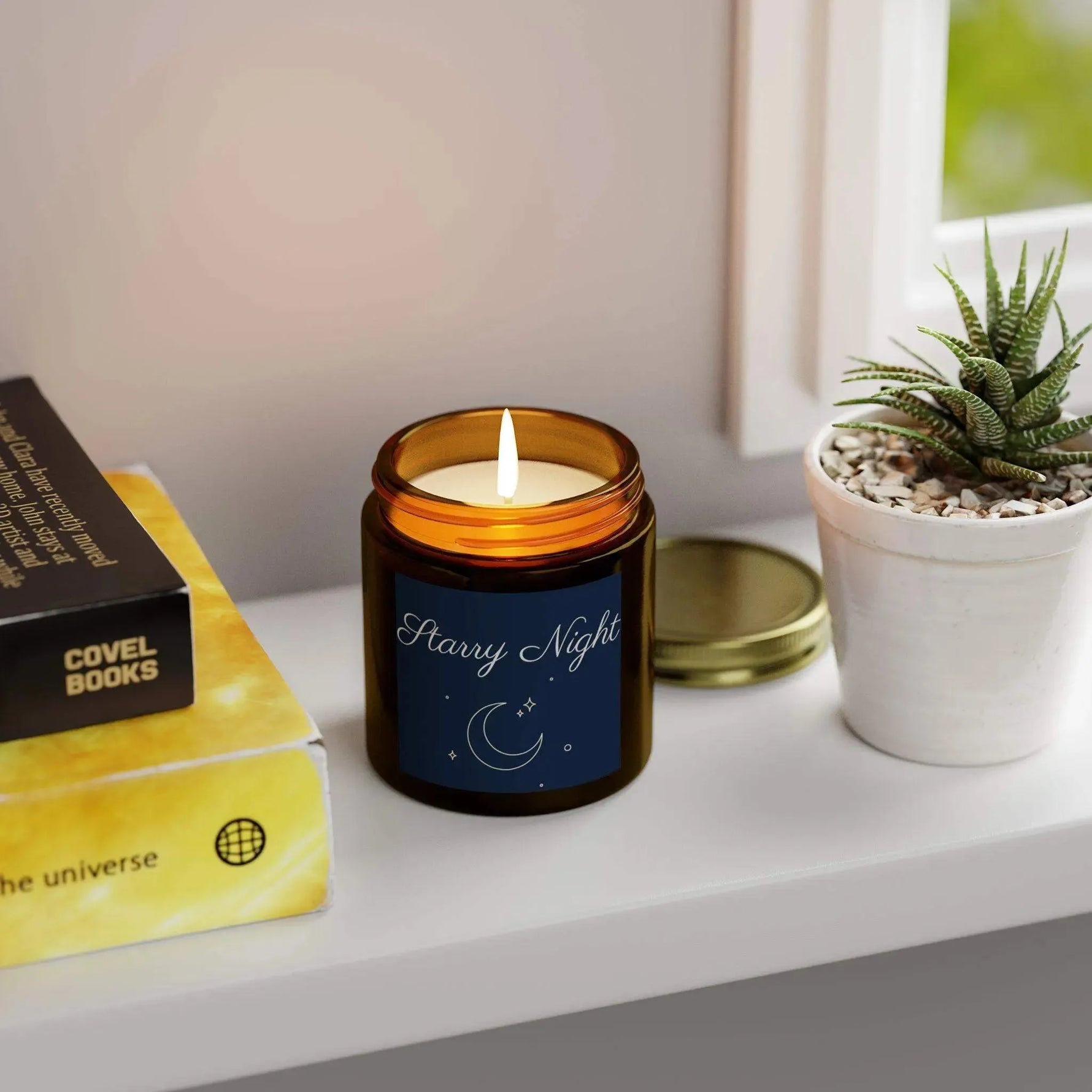 Starry Night Scented Candles, Coconut Apricot Wax Candle, 4oz and 9oz Amber & Clear Vessels With Gold Lid, 20-50 Hr Burn 9 Luxurious Scents - Cocoon Candles