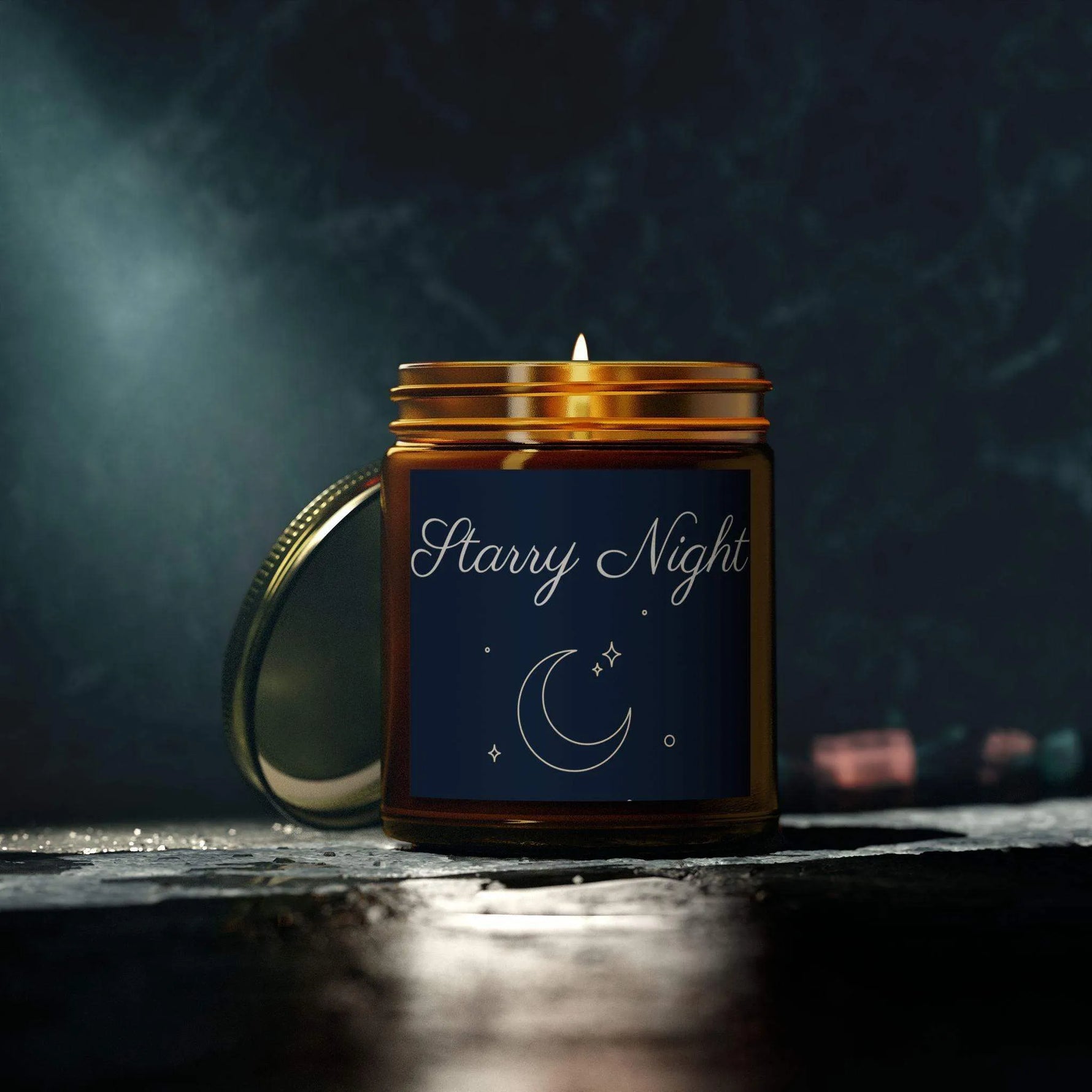 Starry Night Scented Candles, Coconut Apricot Wax Candle, 4oz and 9oz Amber & Clear Vessels With Gold Lid, 20-50 Hr Burn 9 Luxurious Scents - Cocoon Candles