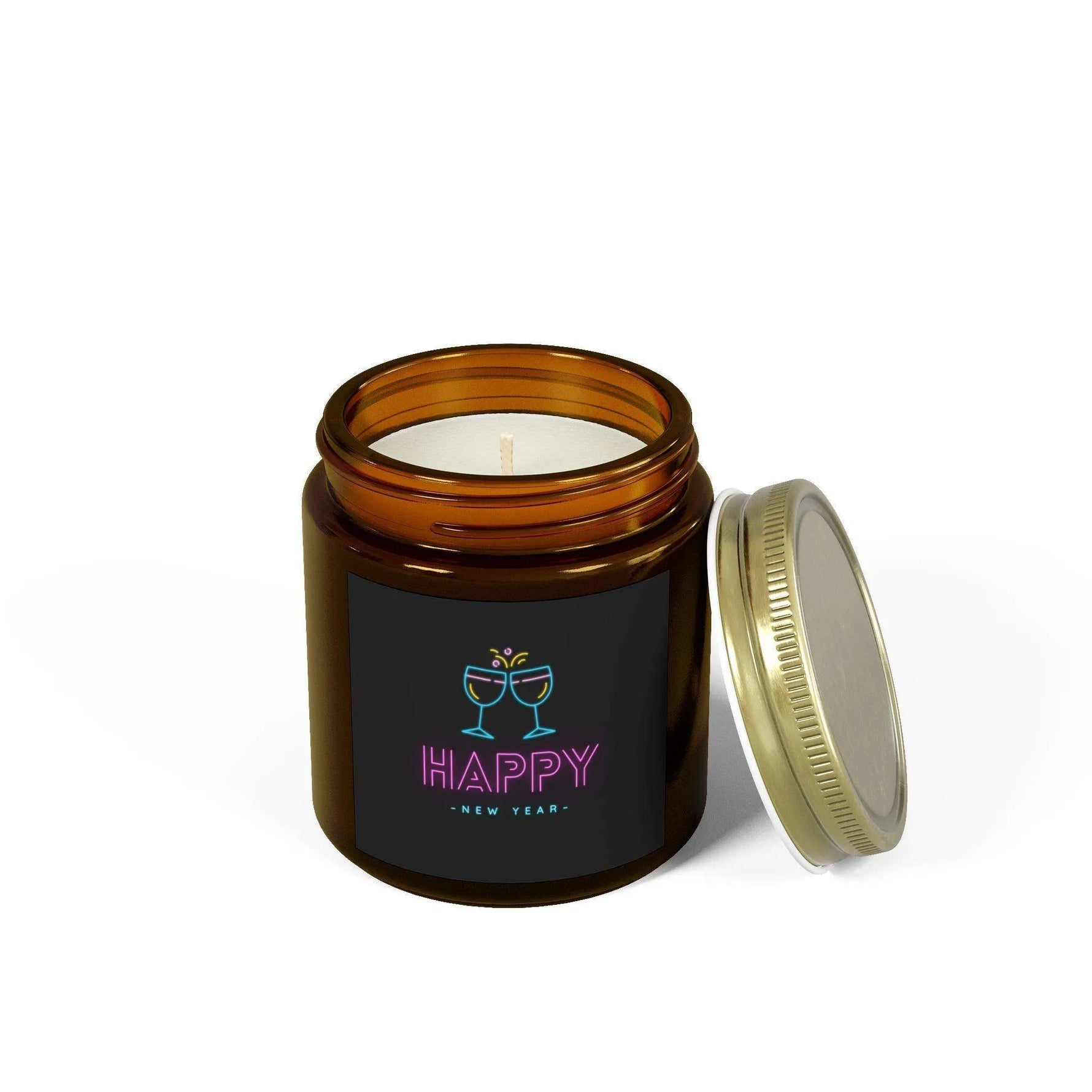 Wine Glass Happy New Year Aromatherapy Candles, Coconut Apricot Wax Scented Candles, Eco-Friendly Home Decoration, Party Decorative Candles - Cocoon Candles
