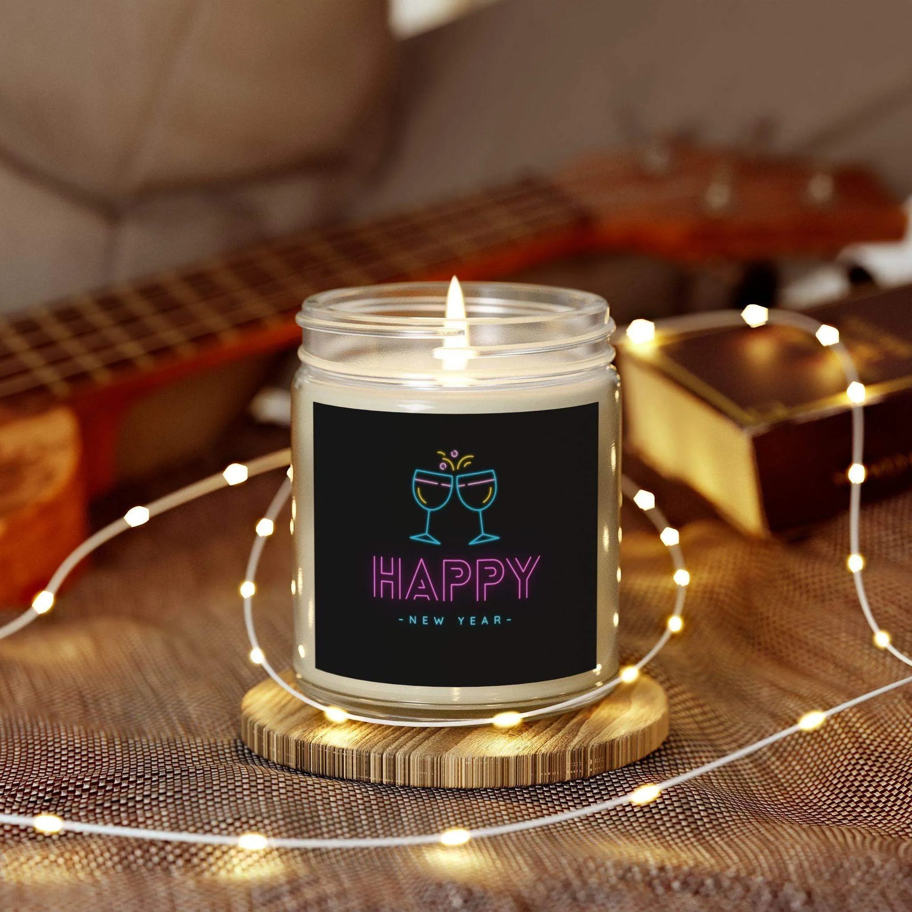 Wine Glass Happy New Year Aromatherapy Candles, Coconut Apricot Wax Scented Candles, Eco-Friendly Home Decoration, Party Decorative Candles - Cocoon Candles