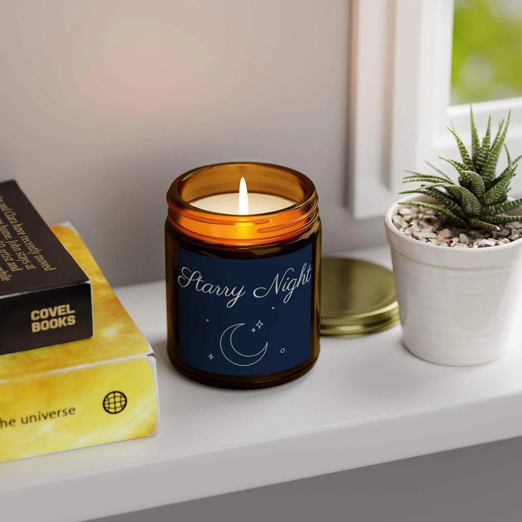Starry Night Scented Candles, Coconut Apricot Wax Candle, 4oz and 9oz Amber & Clear Vessels With Gold Lid, 20-50 Hr Burn 9 Luxurious Scents - Cocoon Candles