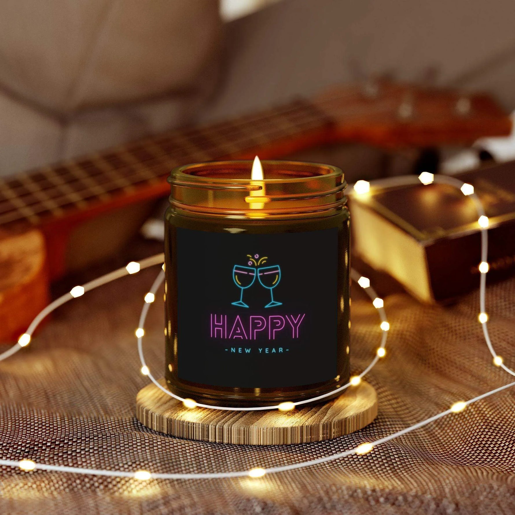 Wine Glass Happy New Year Aromatherapy Candles, Coconut Apricot Wax Scented Candles, Eco-Friendly Home Decoration, Party Decorative Candles - Cocoon Candles